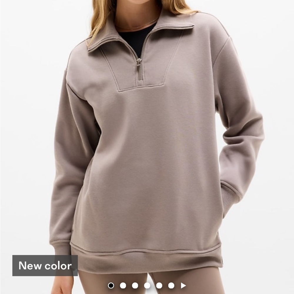Athleta Taupe Quarter-Zip cozy sweatshirt